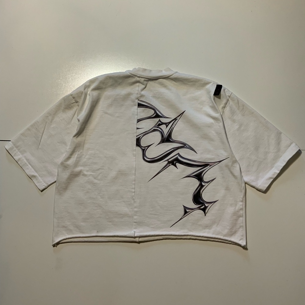 A Better Mistake- White Short Sleeve Graphic Tee with Abstract Design- Size L